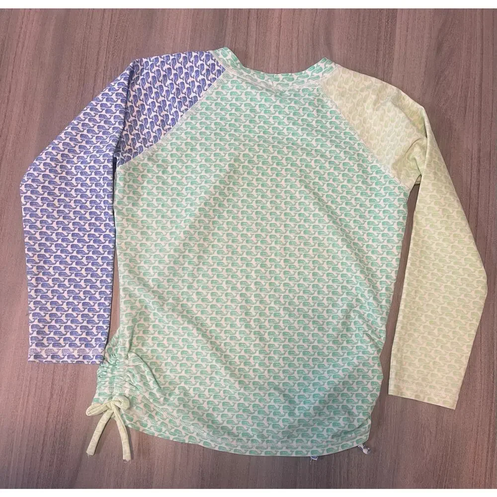 Vineyard Vines Little Girl signature whale print rash guard long sleeve large